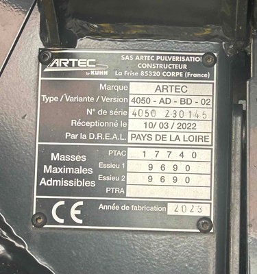 Pulvérisateur automoteur Artec F 40 Evo